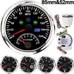 5 Gauge Set 85mm GPS Speedo 200MPH WithTacho&52mm Fuel Water Temp Oil Pressure