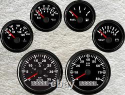 6 Gauge Set 85mm GPS 40mph 35knot Speedo Tacho Fuel Temp Volt Oil Pressure Black
