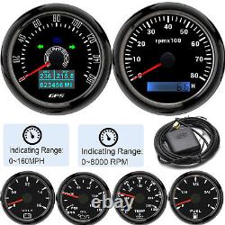 6 Gauge Set 85mm GPS Speedo&Tacho&52mm Fuel Level Water Temp Oil Pressure Volt