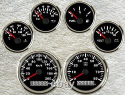 6 Gauge Set With Senders 200km/h Speedo Tacho Fuel Temp Volts Oil Pressure Black