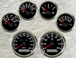 6 Gauge Set with Sender 200KM/H Speedo Tacho Fuel Temp Volt Oil Pressure Red LED