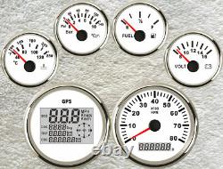 6 Gauge Set with Senders 85MM GPS Speedo Tacho Fuel Temp Volt Oil Pressure White
