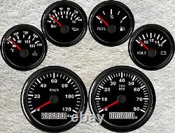 6 Gauge Set with Senders Speedo 120KM/H Tacho Fuel Temp Volts Oil Pressure Black