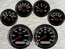 6 Gauge Set with Senders Speedo 120KM/H Tacho Fuel Temp Volts Oil Pressure Black
