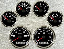 6 Gauge Set with Senders Speedo 120km/h Tacho Fuel Temp Volts Oil Pressure Black