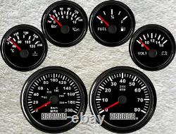 6 Gauge set 200MPH 300KM/H Speedo Tacho Fuel Level Water Temp Volt Oil Pressure