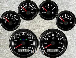 6 Gauge set with senders speedo 200km/h tacho fuel temp volts oil pressure black