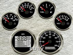 6 gauge set 85mm GPS speedo mph kmh cog tacho fuel temp volts oil pressure black