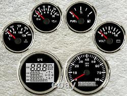 6 gauge set 85mm GPS speedo mph kmh cog tacho fuel temp volts oil pressure black