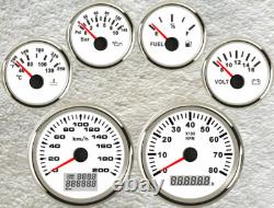 6 gauge set gps 200km/h speedo odo trip tacho fuel temp volts oil pressure white