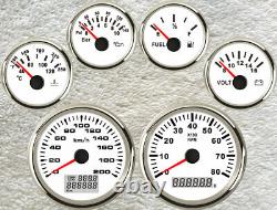 6 gauge set gps 200km/h speedo odo trip tacho fuel temp volts oil pressure white