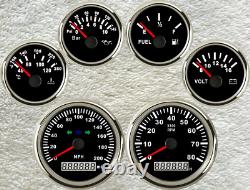 6 gauge set gps 200mph speedo with light tacho fuel temp volt oil pressure black