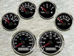 6 gauge set with senders 0-200mph speedo tacho fuel temp volt oil pressure black
