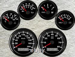 6 gauge set with senders 200km/h speedo tacho fuel temp volts oil pressure black