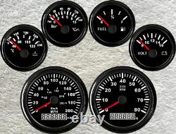 6 gauge set with senders 200mph 300km/h speedo tacho fuel temp volt oil pressure