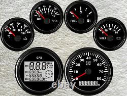 6 gauge set with senders 85mm GPS speedo tacho fuel temp volt oil pressure black