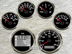 6 gauge set with senders 85mm GPS speedo tacho fuel temp volt oil pressure black