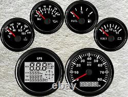 6 gauge set with senders 85mm GPS speedo tacho fuel temp volt oil pressure black