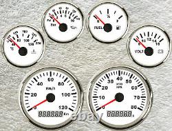 6 gauge set with senders speedo 120km/h tacho fuel temp volts oil pressure white