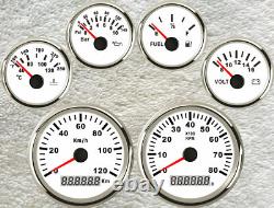 6 gauge set with senders speedo 120km/h tacho fuel temp volts oil pressure white