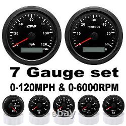7 Gauge Set 85mm GPS Speedo 0-120MPH Tacho 6000RPM &52MM Fuel/Temp/Oil/Volt/Trim