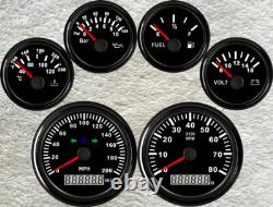 7 Gauge Set GPS 200MPH Speedo with Light Tacho 2 Fuel Temp Volt Oil clock gauge