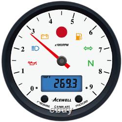 95mm tachometer 9000rpm white face digital speedo black plastic bezel