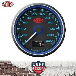 SAAS 3.5 Black Muscle In Dash Speedo 0-220 kph & Fitting Kit 89mm Speedometer